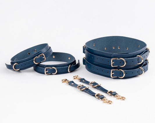 BDSM Bondage Waist Belt and Thigh Cuffs, Cowhide Leather, Diffrent Colors